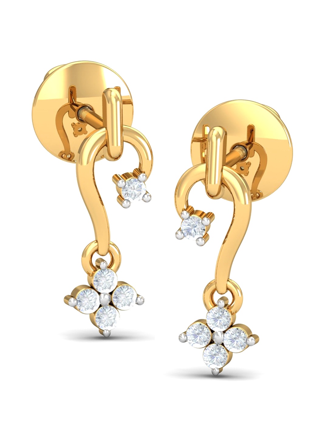 

KUBERBOX Drooping Flower 18KT Gold Diamond-Studded Earrings-1.48 gm