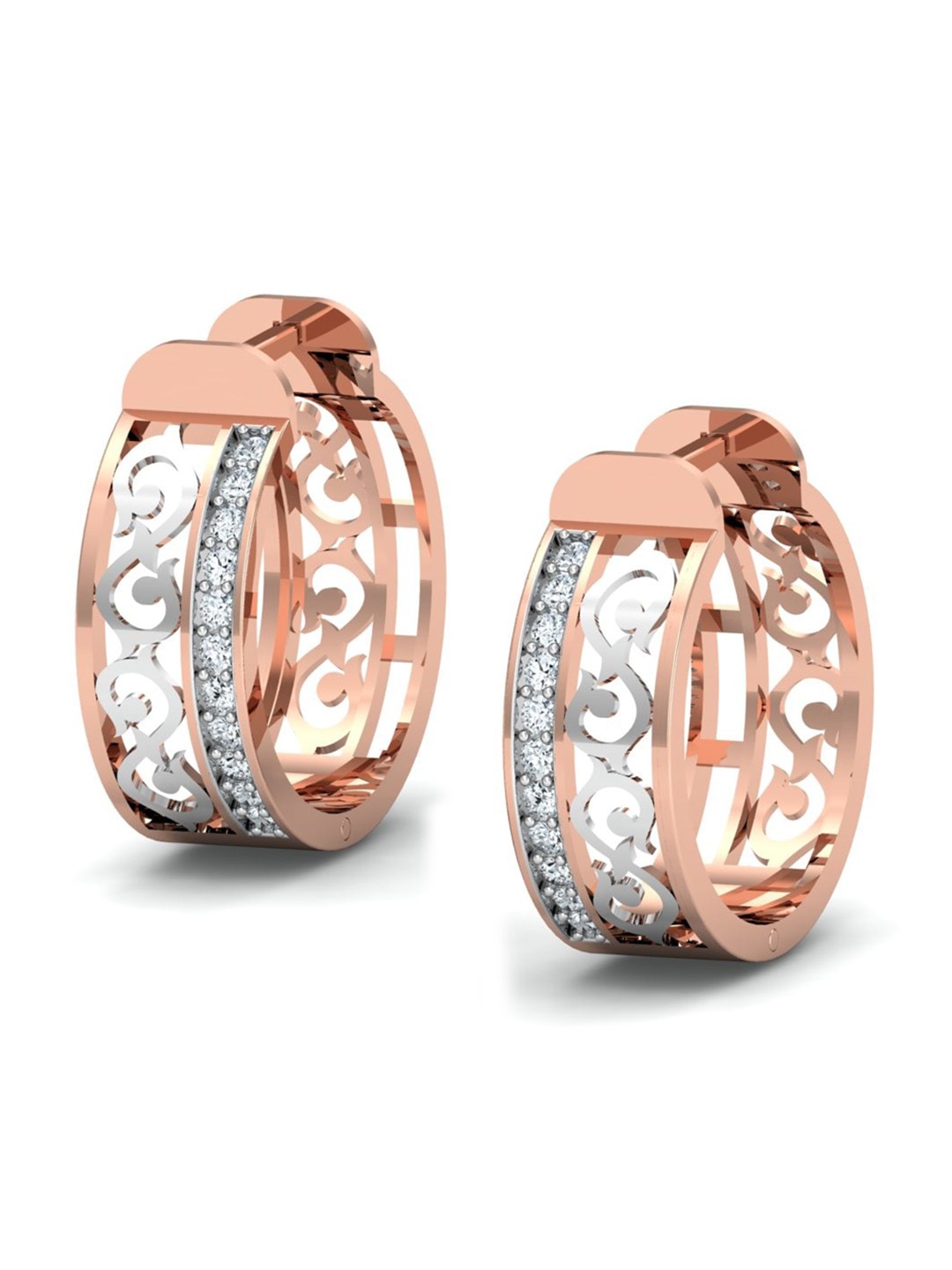 

KUBERBOX Divertido Filigree 18KT Rose Gold Diamond-Studded Hoop Earrings-3.50 gm