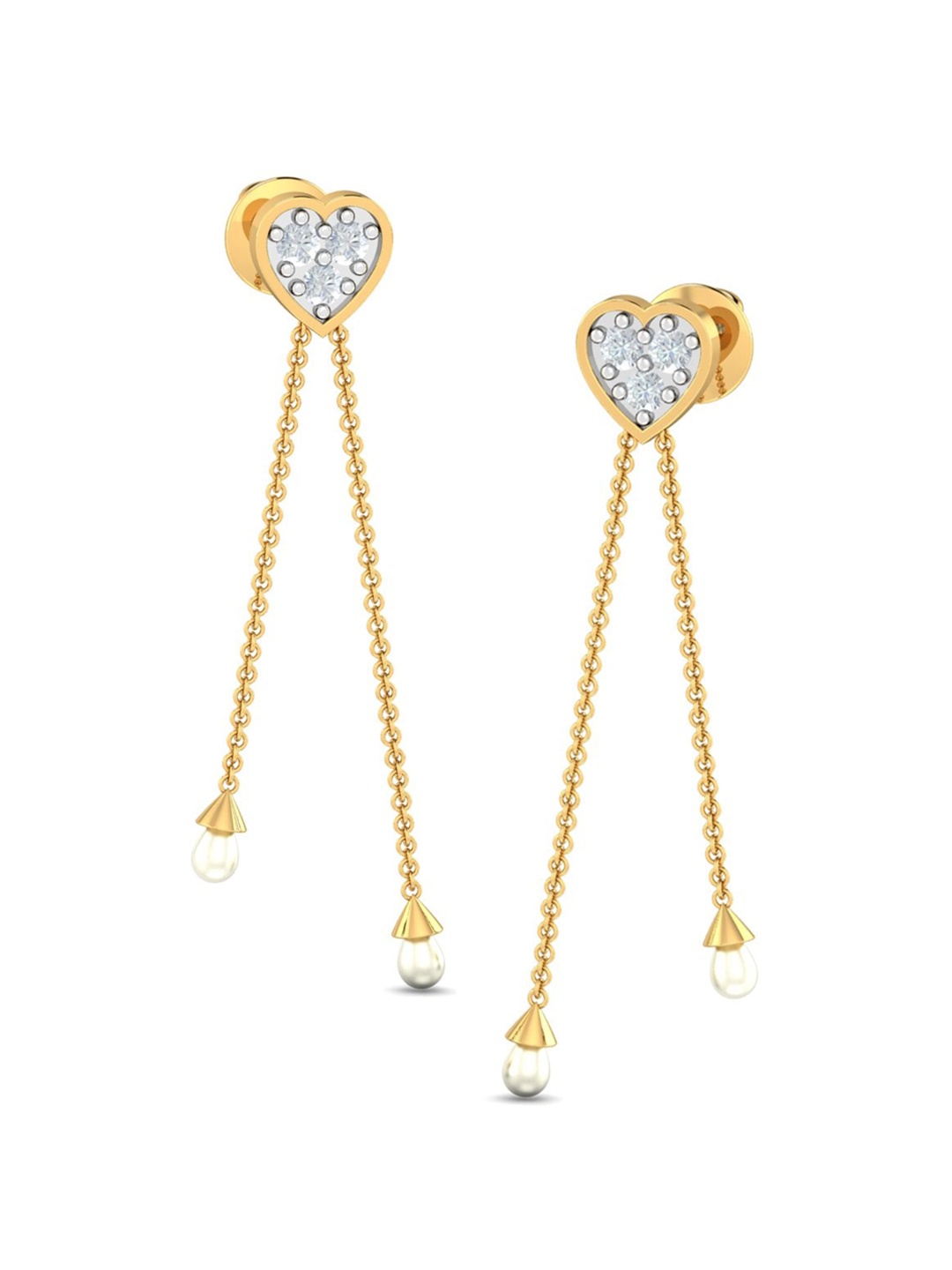 

KUBERBOX Esty Heart 18KT Gold Diamond-Studded Pearl Earrings-2.24 gm