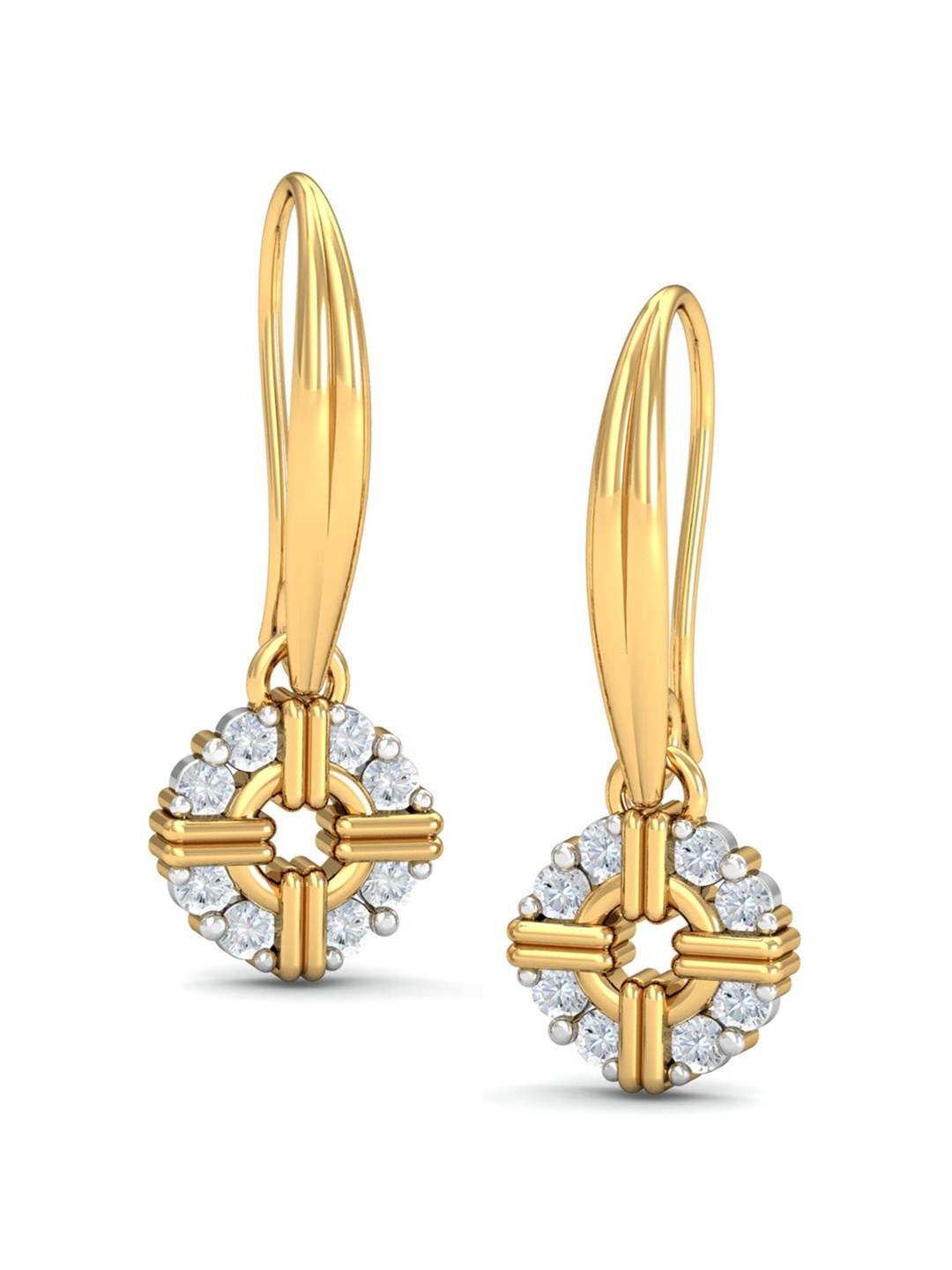 

KUBERBOX Elisha Hook 18KT Gold Diamond-Studded Earrings-3.34gm