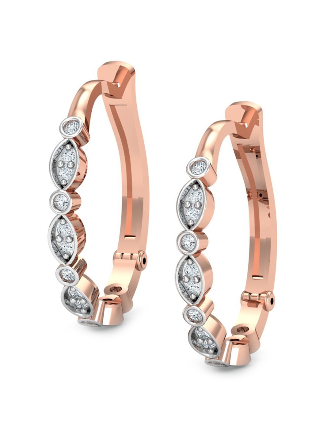 

KUBERBOX Antoinette Oval L 18KT Rose Gold Diamond-Studded Hoop Earrings - 2.3gm