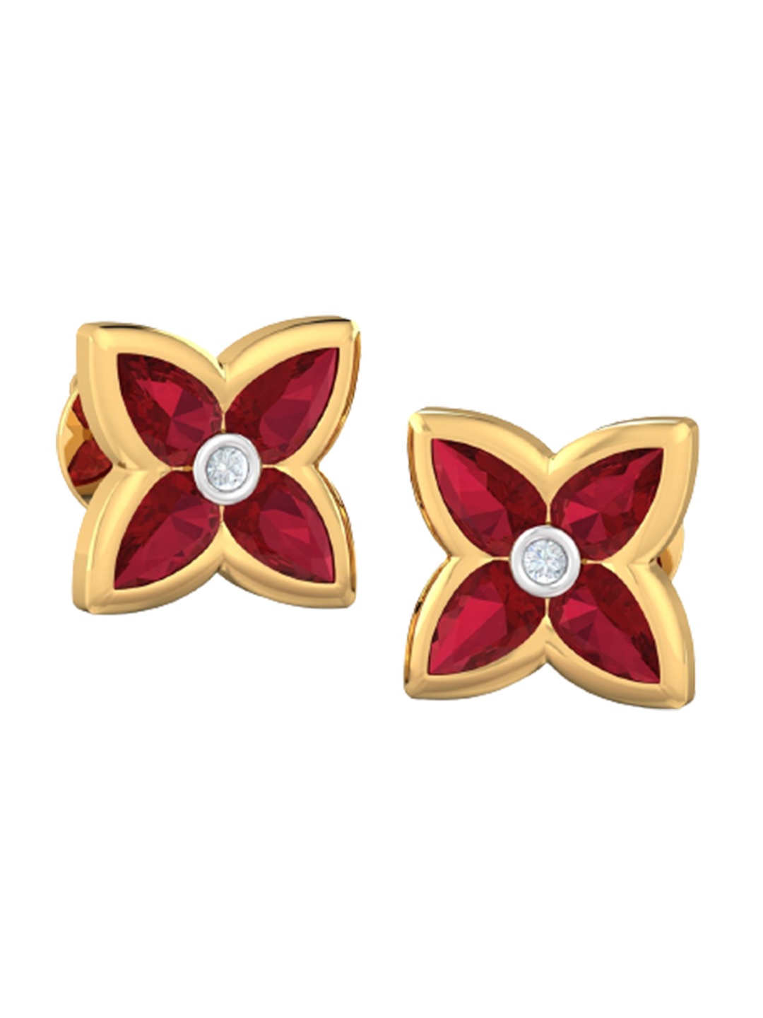 

KUBERBOX 18KT Gold Avital Red Stud Diamond Earrings-1.86 gm