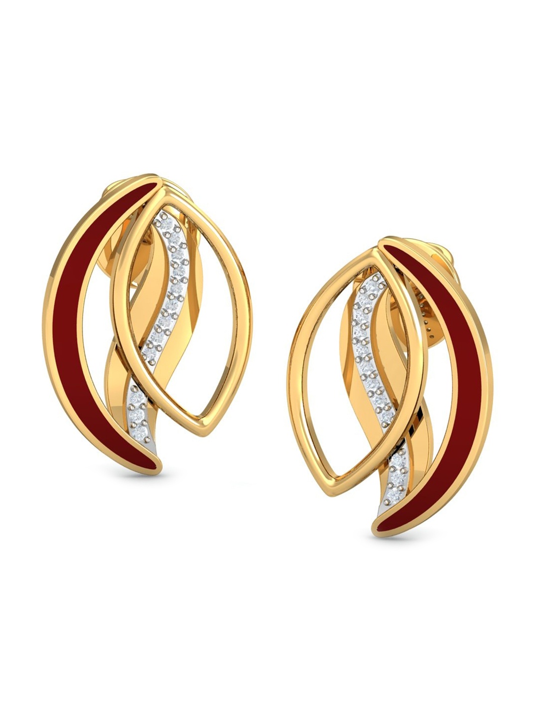 

KUBERBOX 18KT Gold Diamond-Studded Shimmer Enamel Stud Earrings - 2.72gm