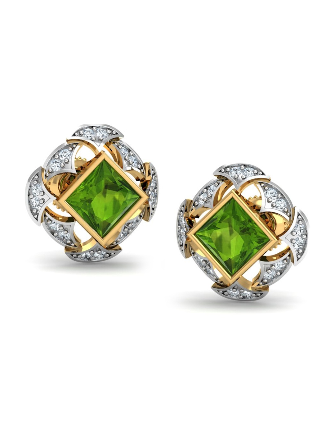 

KUBERBOX Victorian 18KT Gold Diamond-Studded Peridot Earrings-