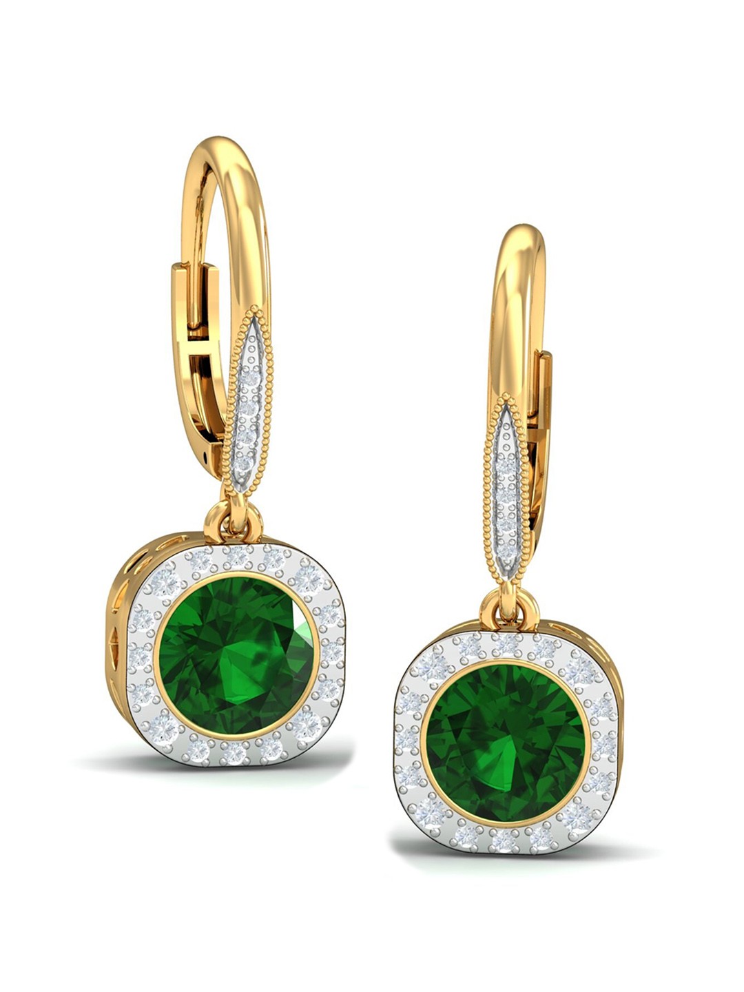 

KUBERBOX Caroline Chunky 18KT Gold Diamond-Studded Emerald Hoop Earrings-5.28 gm
