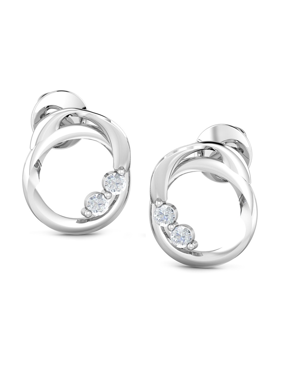 

KUBERBOX Anat Round 18KT White Gold Diamond-Studded Earrings-2.38gm, Silver