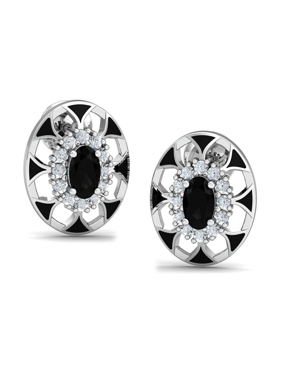 

KUBERBOX 18KT White Gold Onyx Diamond-Studded Earrings-3.74gm, Silver