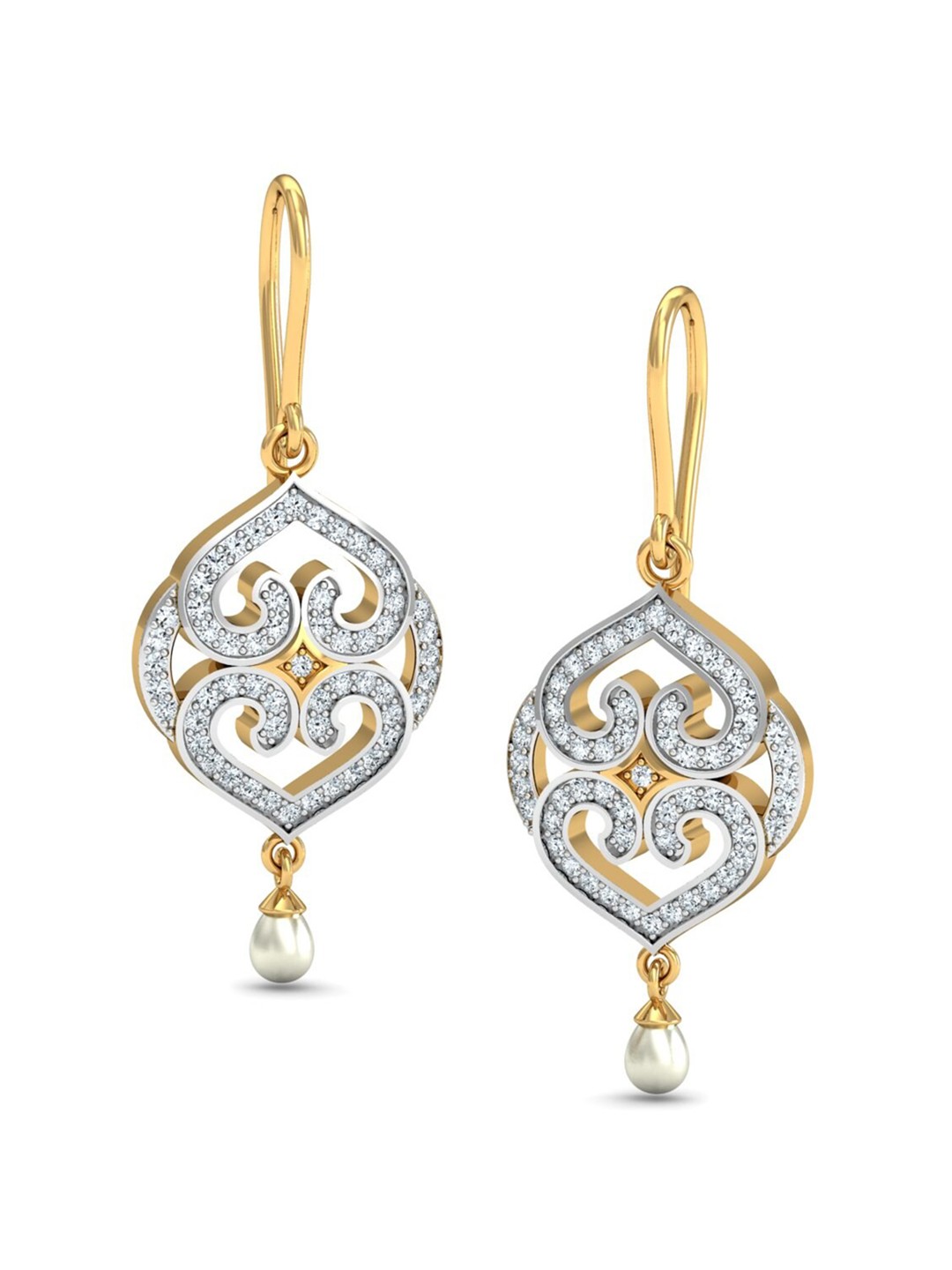 

KUBERBOX Hermosa 18KT Gold Diamond Studded & Pearl Hook Earrings-3.4 gm