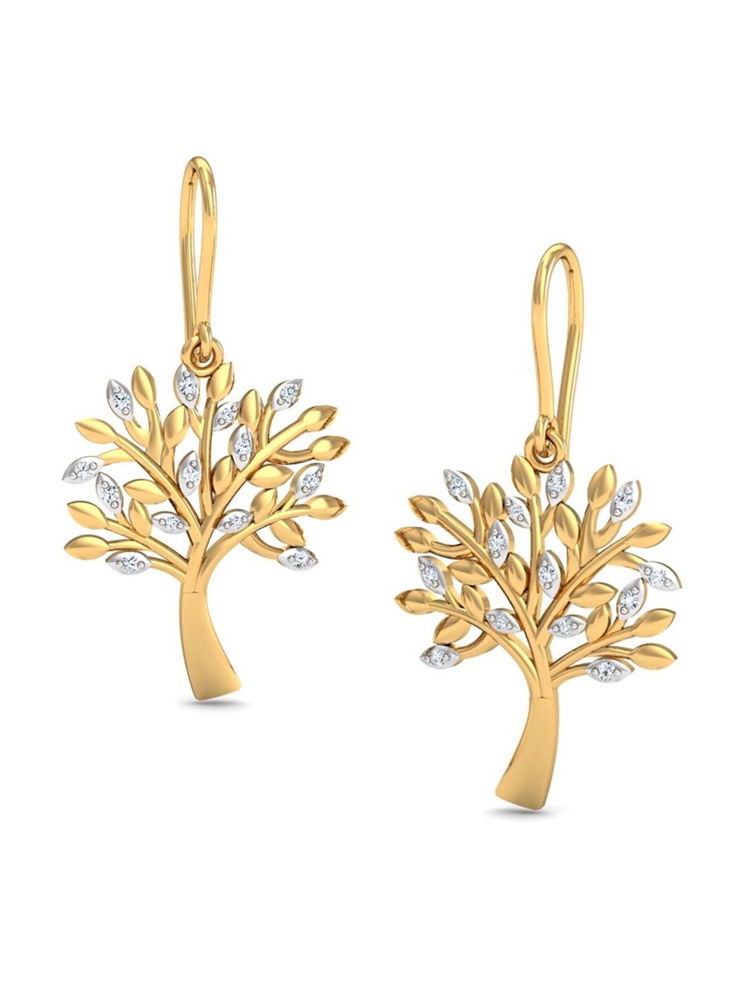 

KUBERBOX Tree of Life 18KT Gold Diamond-Studded Earrings-3.23gm