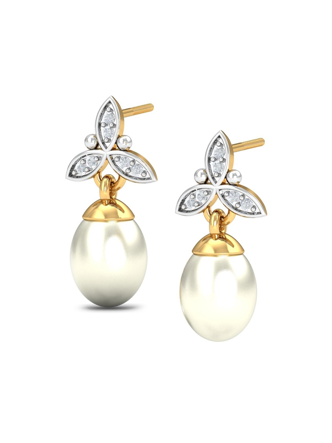 

KUBERBOX Magdalen 18KT Gold Diamond Studded And Pearl Earrings - 2.55g
