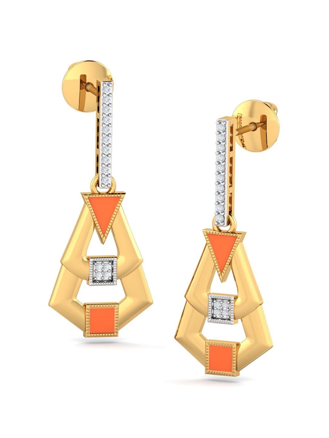 

KUBERBOX 18KT Gold Diamond-Studded Droop Earrings- 3.92g