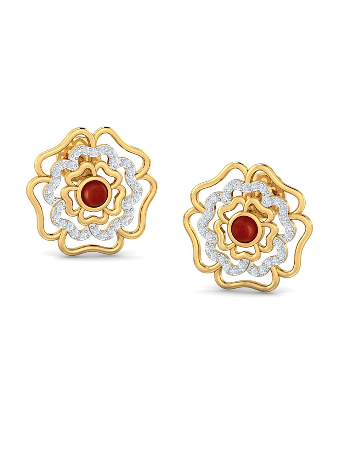 

KUBERBOX Maisha 18KT Gold Diamond-Studded Coral Earrings-3.26 gm