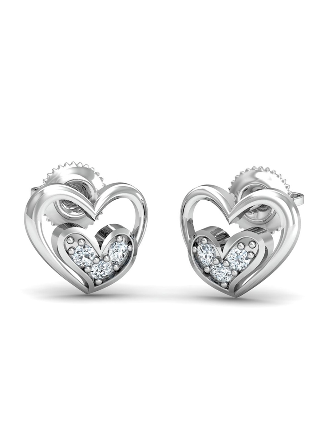 

KUBERBOX Bajo Heart 18KT White Gold Diamond-Studded Earrings- 1.36gm, Silver