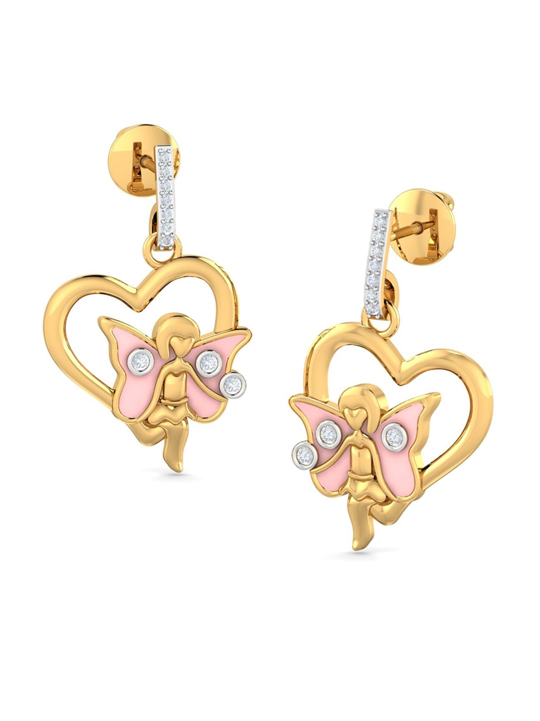 

KUBERBOX Cuper Heart 18KT Gold Diamond-Studded Enamel Earrings - 4.16gm