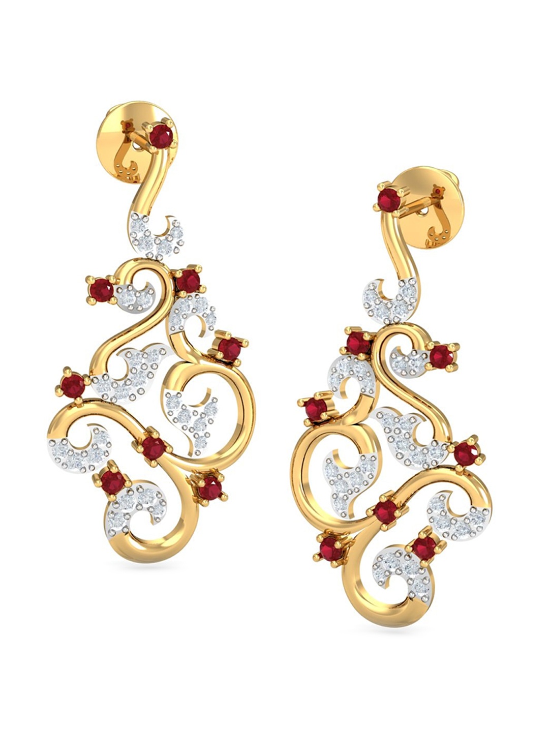 

KUBERBOX Barnabas 18KT Gold Diamond Ruby Earrings - 4.31gm