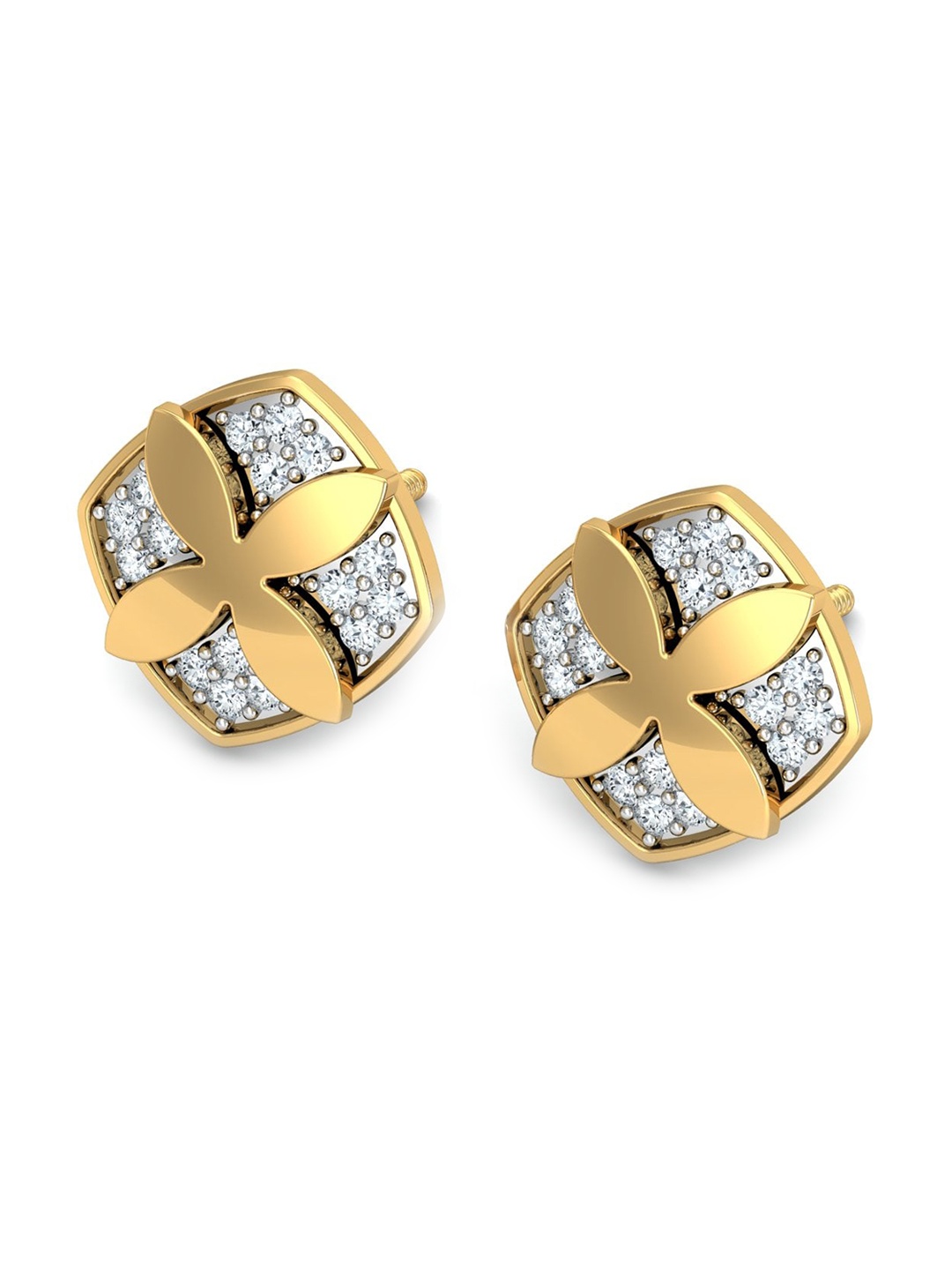

KUBERBOX Delight Cushion 18KT Gold Diamond-Studded Earrings-1.84gm