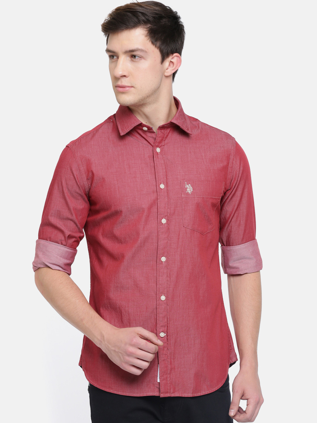 

U.S. Polo Assn. Men Red Tailored Fit Solid Casual Shirt