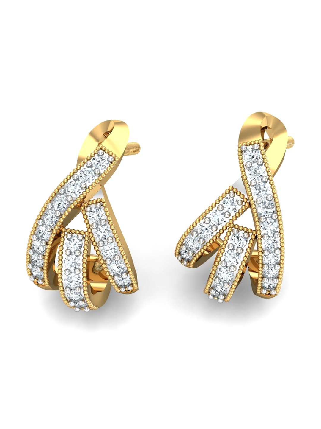 

KUBERBOX Lusto 18KT Gold J-Hoop Diamond-Studded Earrings- 1.84 gm