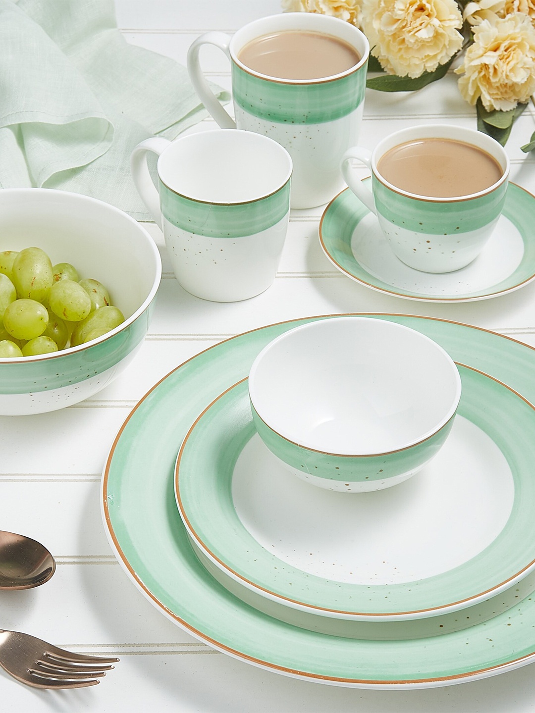 

Home Centre White & Green Stoneware Matte Coffee Mug - 310 ML