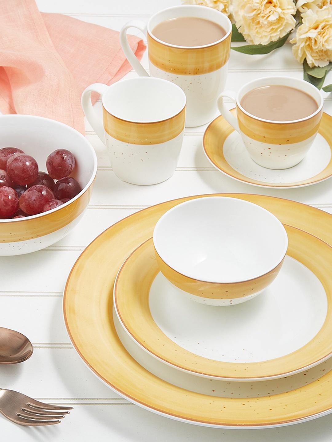 

Home Centre White & Yellow Stoneware Matte Coffee Mug - 230 ML