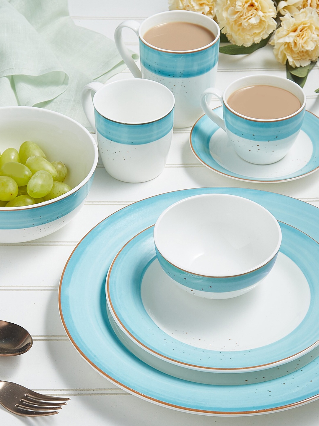 

Home Centre White & Blue Stoneware Matte Coffee Mug - 230 ML