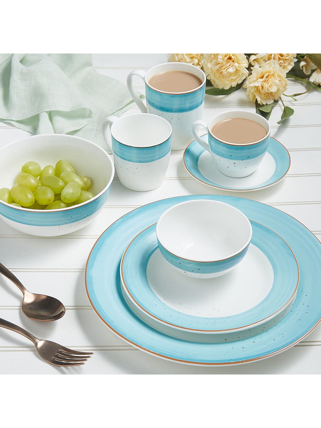 

Home Centre White & Blue Stoneware Matte Mug 310 ml