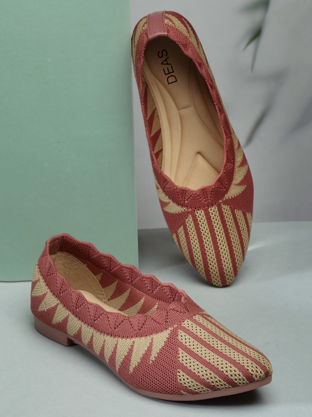 

DEAS Pointed Toe Printed Fabric Ballerinas, Peach