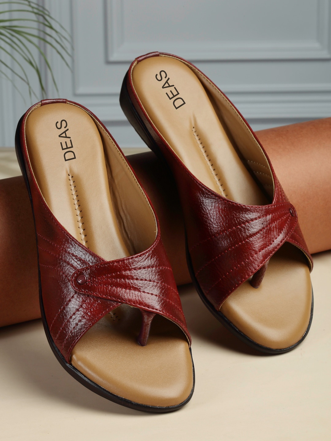 

DEAS Textured Leather Open Toe Flats, Red