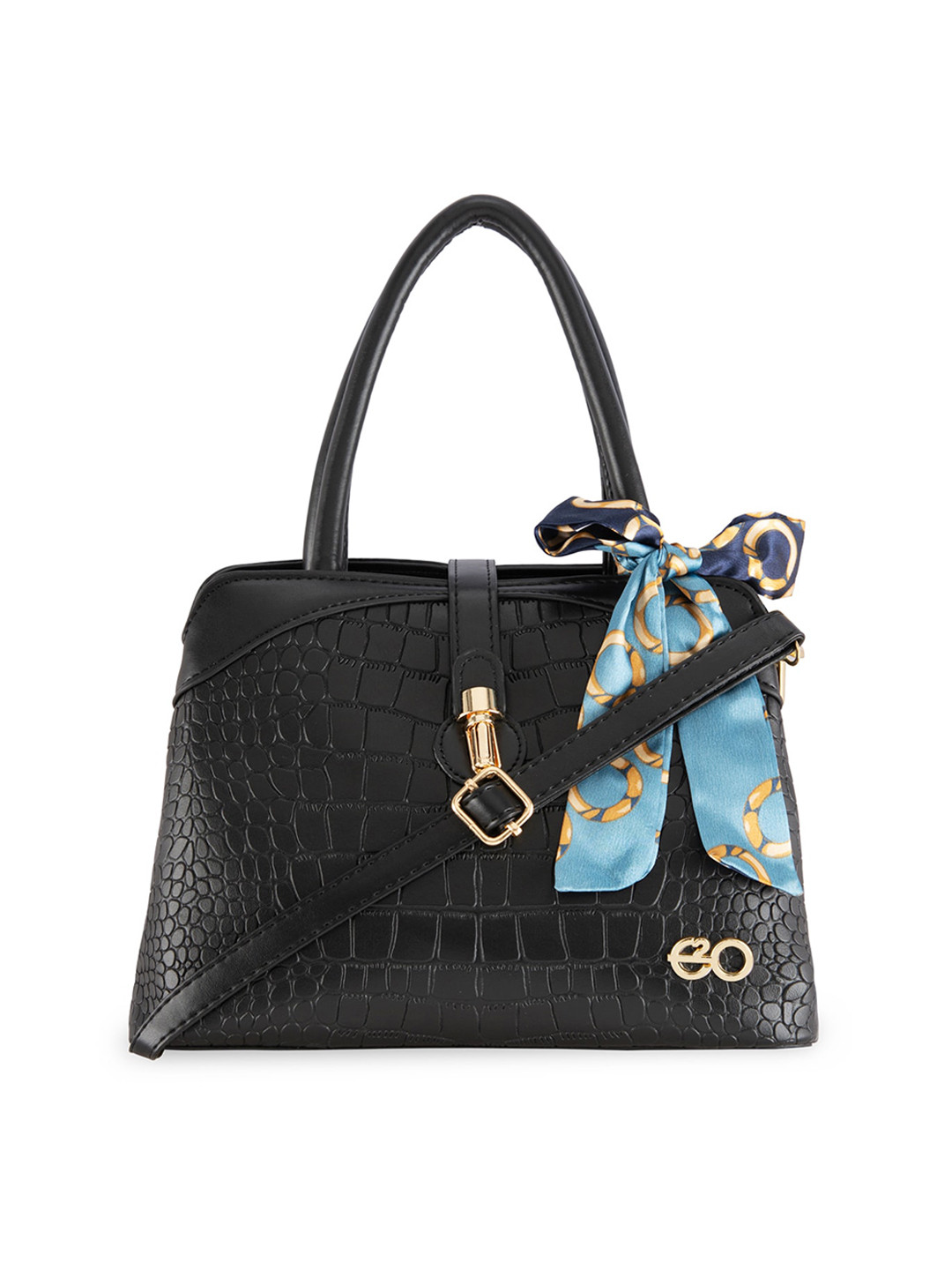 

E2O Textured Structured Handheld Bag With Scarf, Black