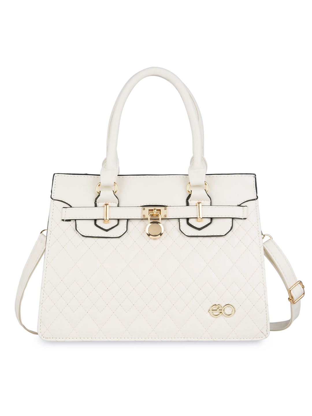 

E2O Textured Structured Handheld Bag with Quilted, White