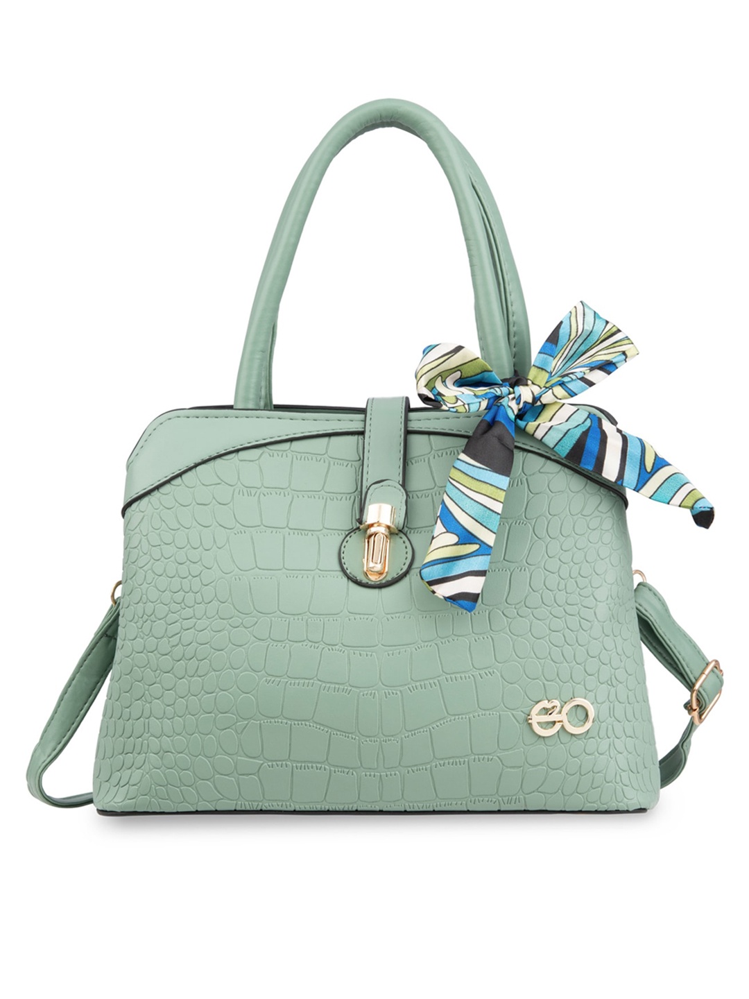 

E2O Textured Structured Handheld Bag with Bow Detail, Green