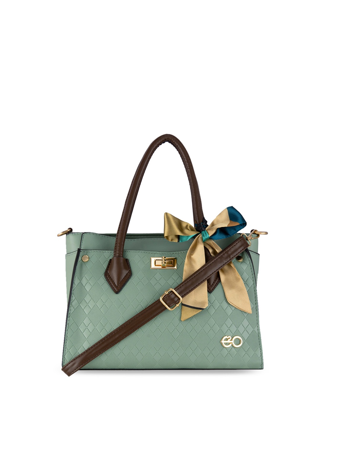 

E2O Textured Structured Handheld Bag With Scarf, Green