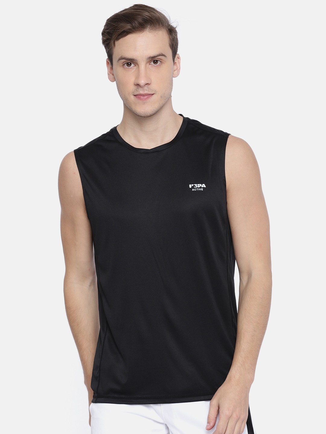 

U.S. Polo Assn. Men Black Solid Round Neck T-shirt