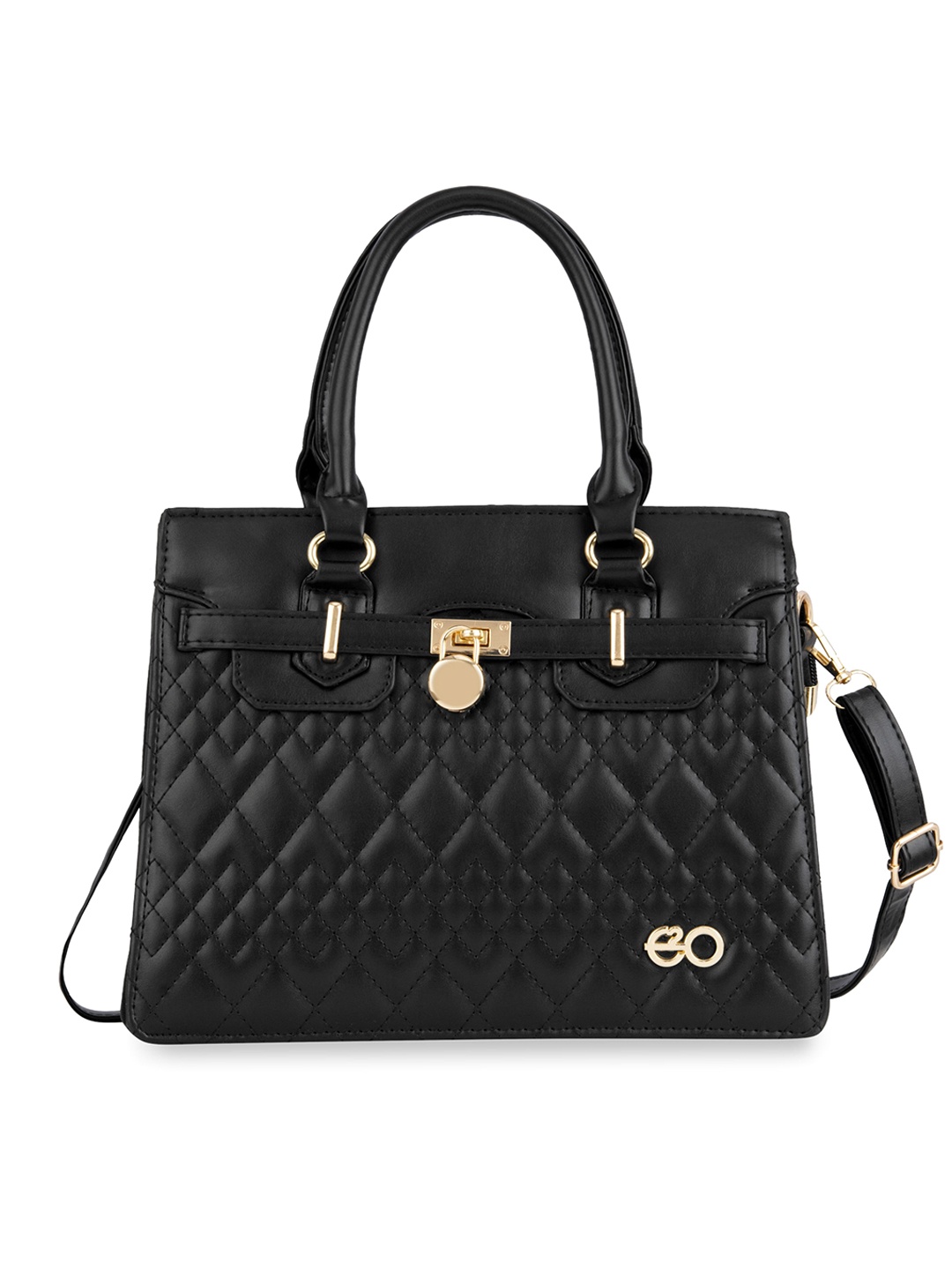

E2O Geometric Textured Structured Handheld Bag, Black