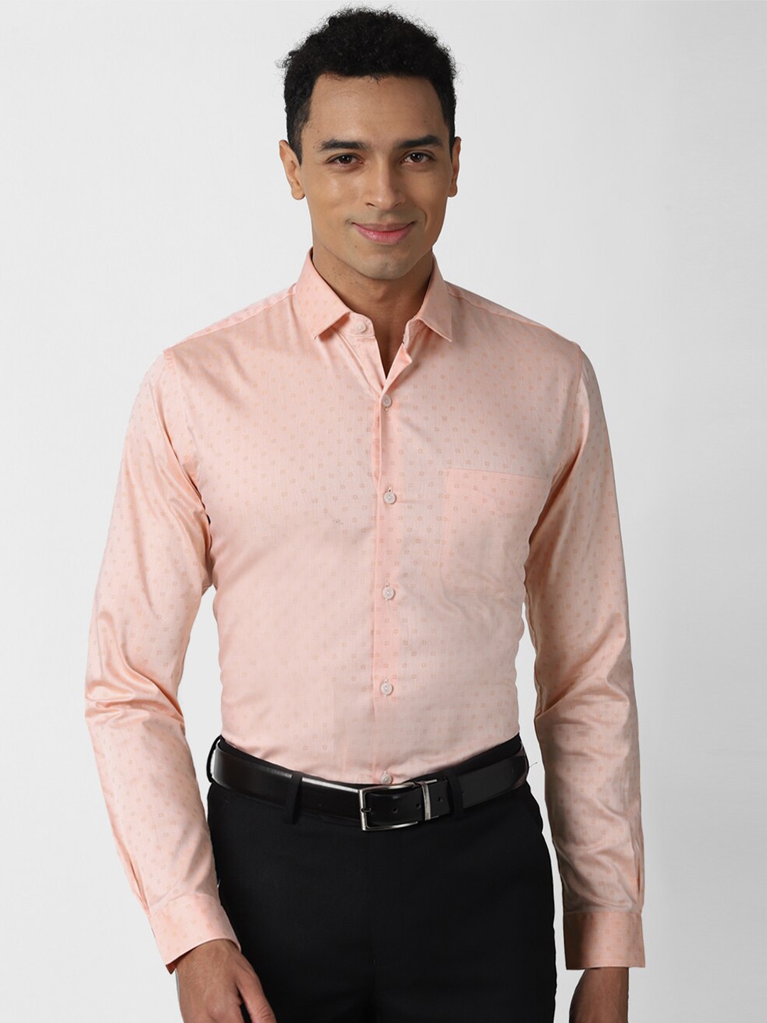 

Peter England Elite Micro Ditsy Printed Slim Fit Pure Cotton Formal Shirt, Peach