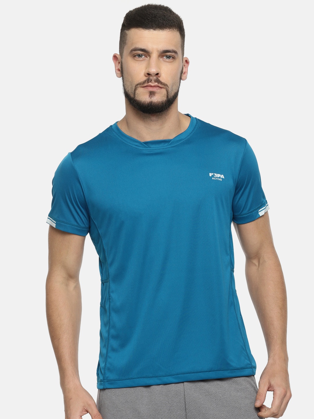 

U.S. Polo Assn. Men Teal Blue Solid Round Neck T-shirt