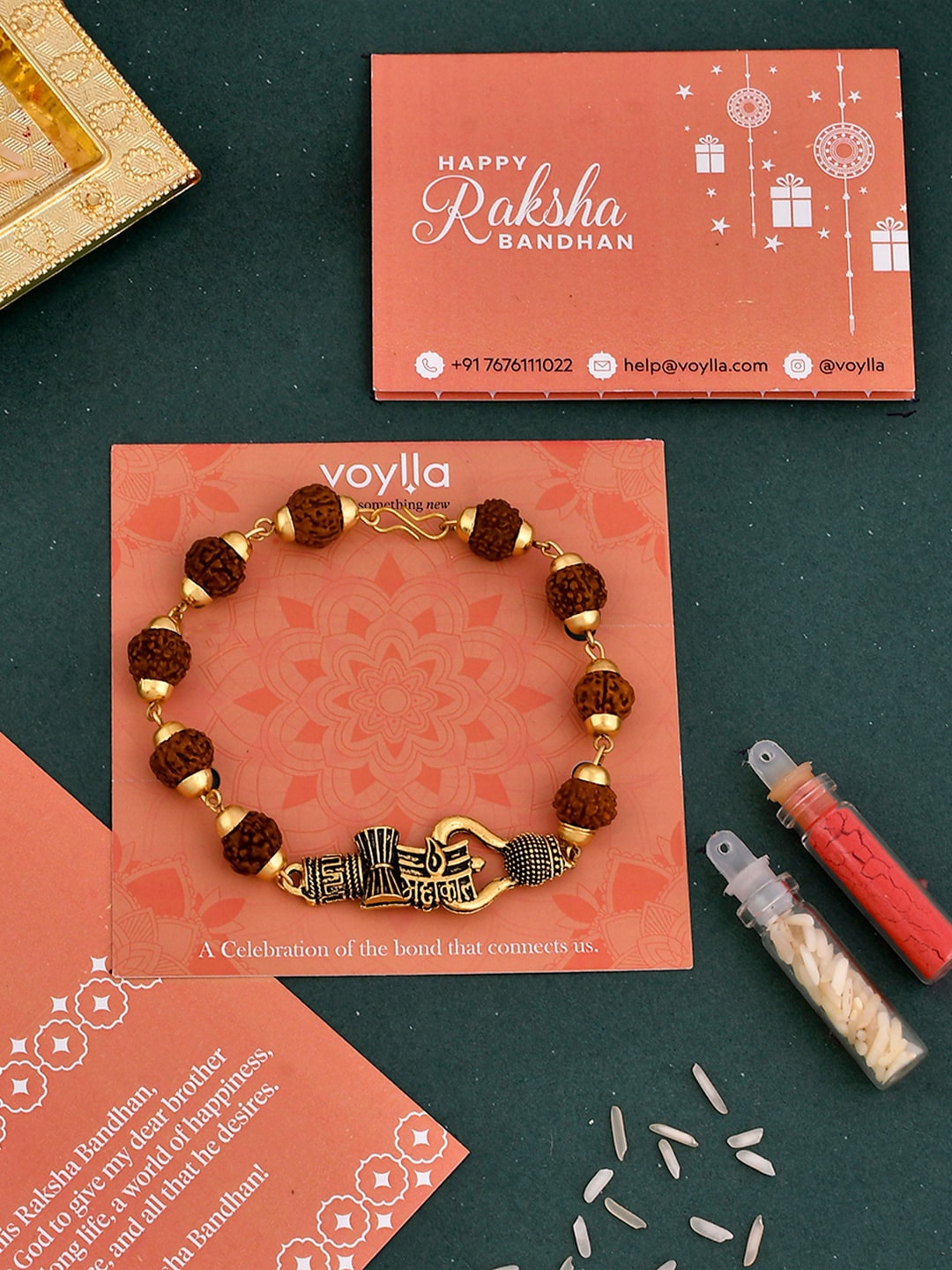 

Voylla Men Lord Shiva Motifs Rudraksha Rakhi, Gold