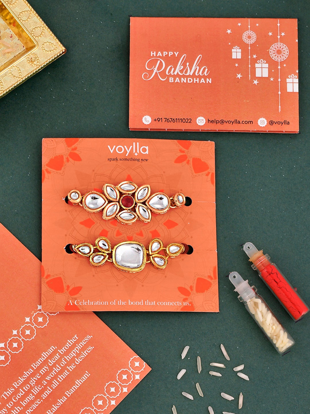 

Voylla Men Set Of 2 Kundan Polki Ethnic Studded Thread Rakhi, Maroon