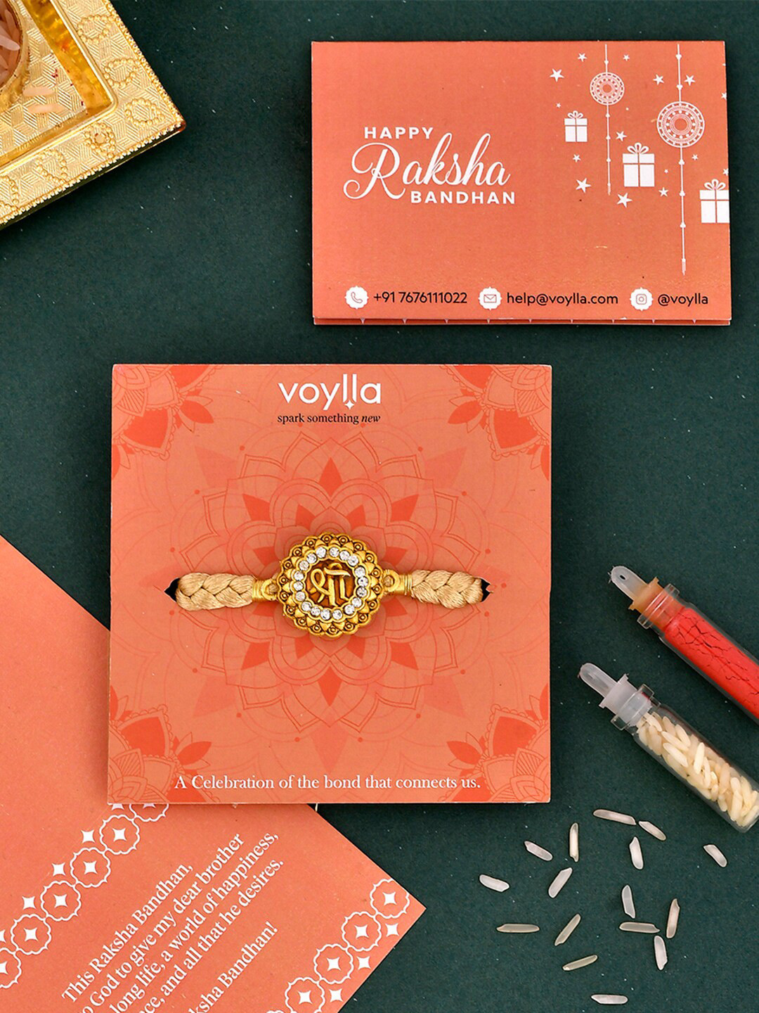 

Voylla Traditional Shree Inscription Zirconia Studded Rakhi, Gold