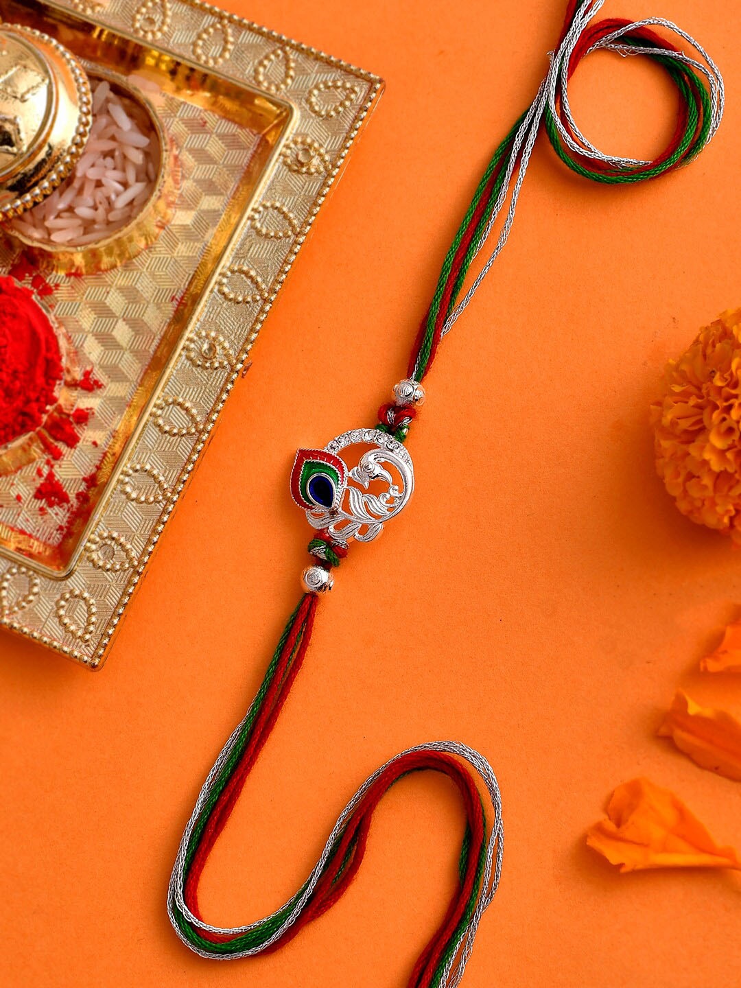 

Voylla Colorful Mor Pankh Thread Rakhi, Silver