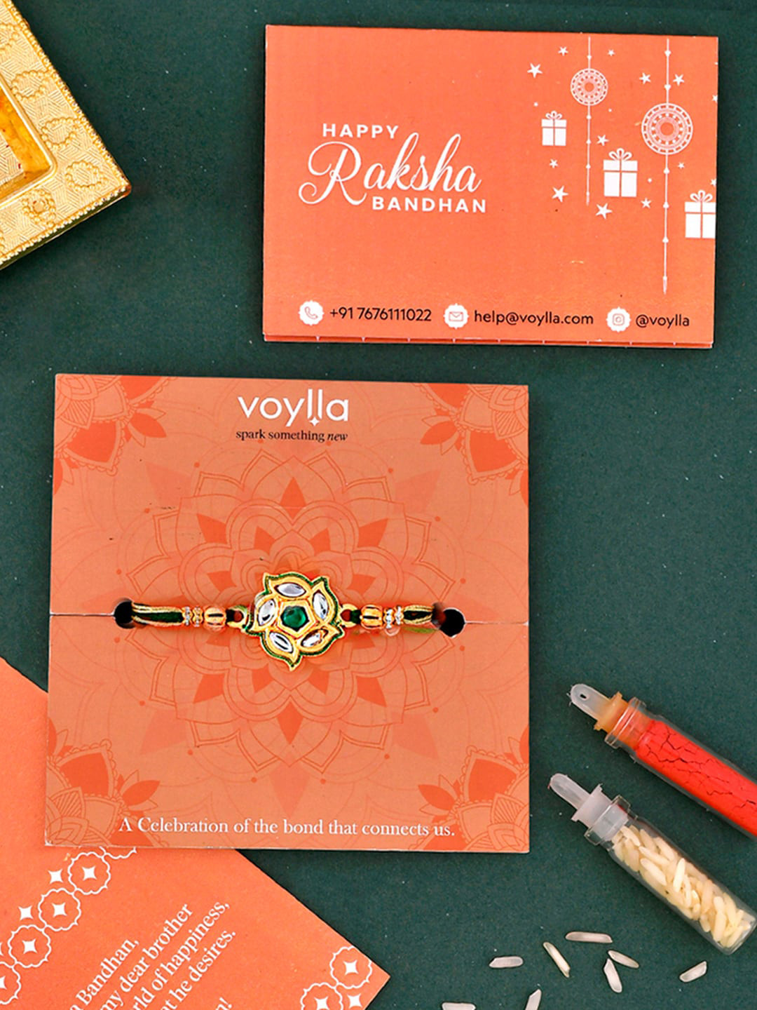 

Voylla Gems-Studded & Beaded Rakhi, Green
