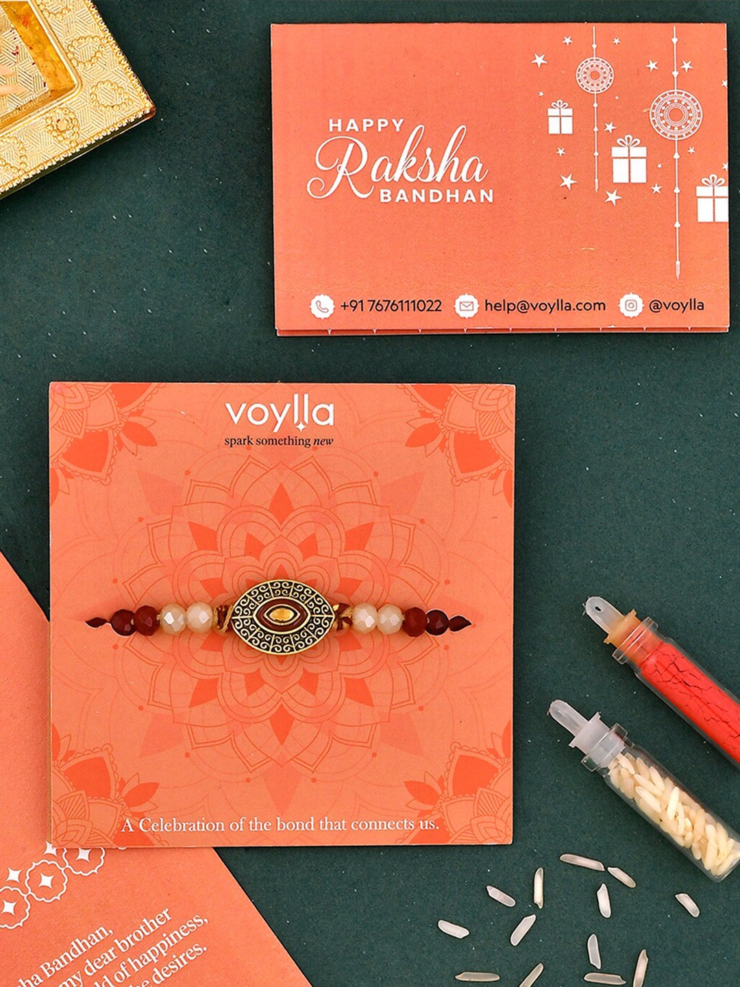 

Voylla Men Beaded Gem Studded Thread Rakhi, Gold