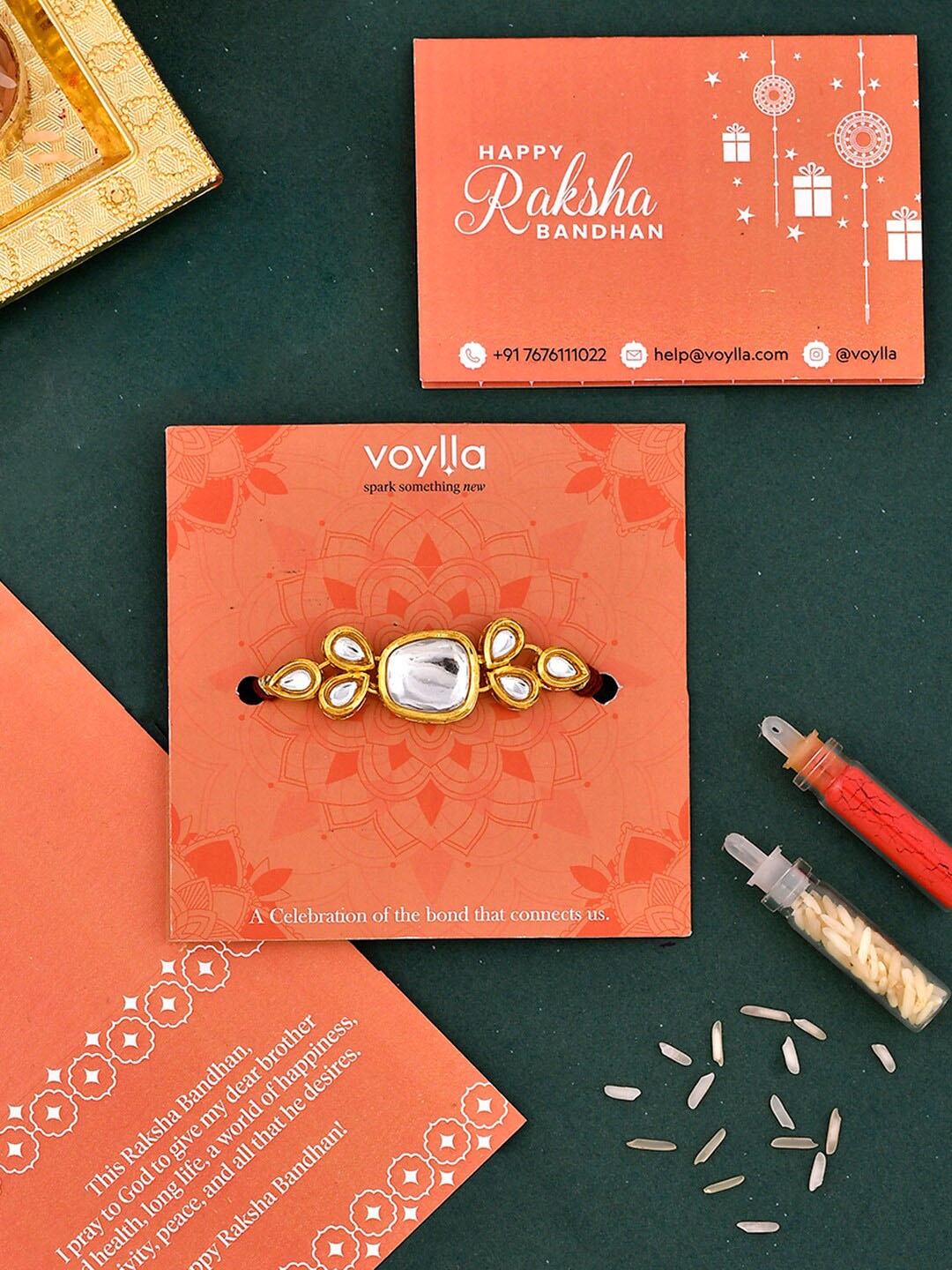 

Voylla Kundan Polki Studded Rakhi, Red