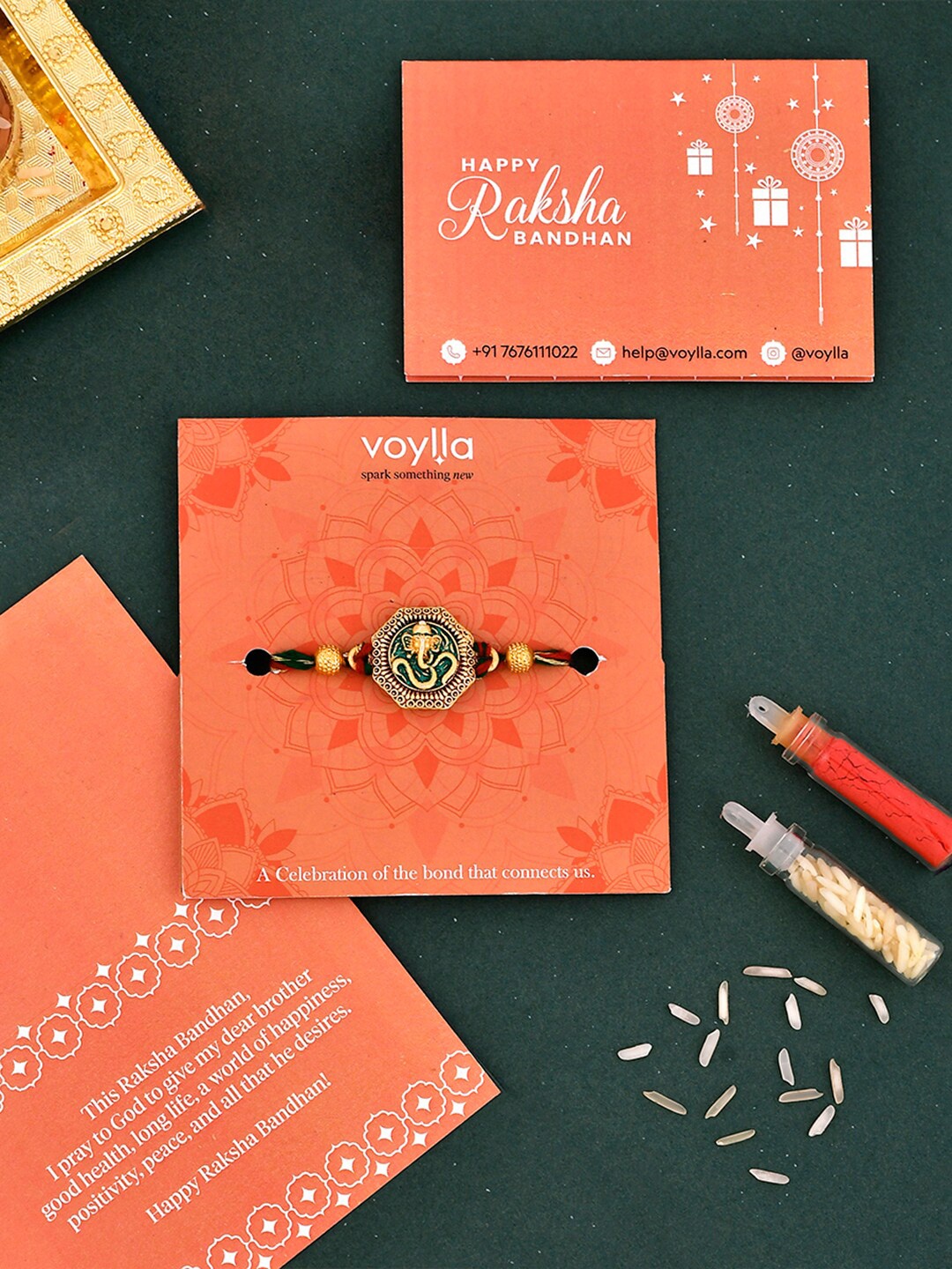 

Voylla Traditional Om & Lord Ganesha Motif Thread Rakhi, Green