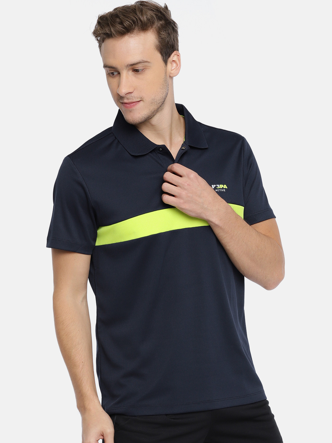 

U.S. Polo Assn. Men Navy Blue Solid Polo Collar T-shirt