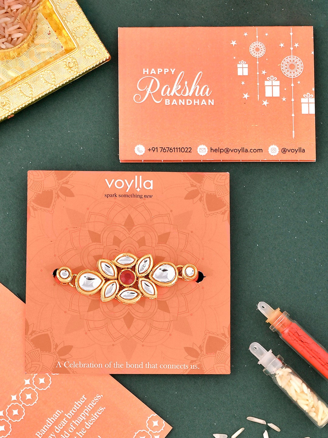 

Voylla Ethnic Kundan Polki Thread Rakhi, Red