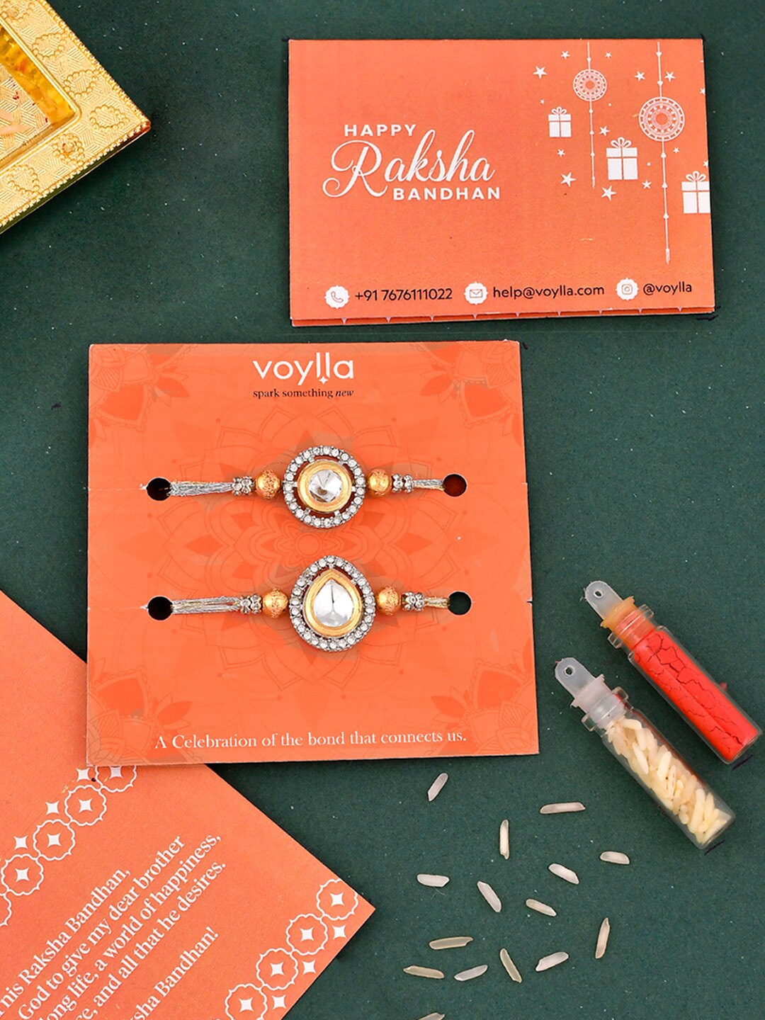 

Voylla Set Of 2 Kundan Polki Studded Thread Rakhi, Silver