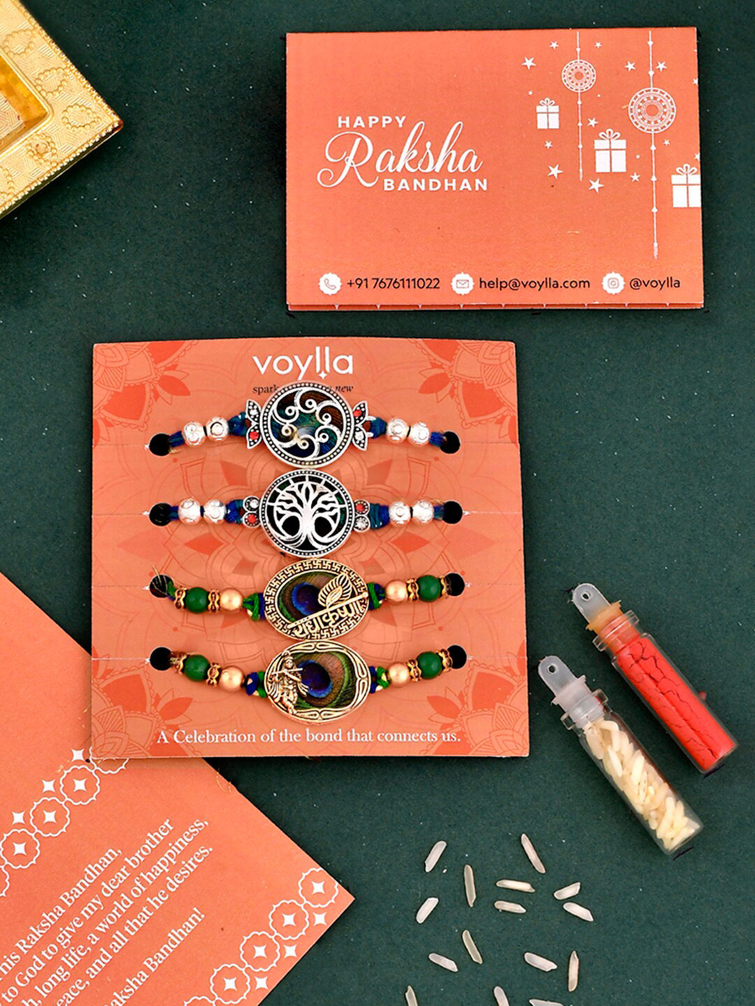 

Voylla Men Set Of 4 Thread Rakhis, Gold
