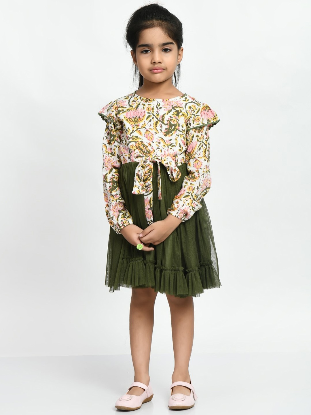 

Bella Moda Girls Floral Printed Fit & Flare Dress, Off white