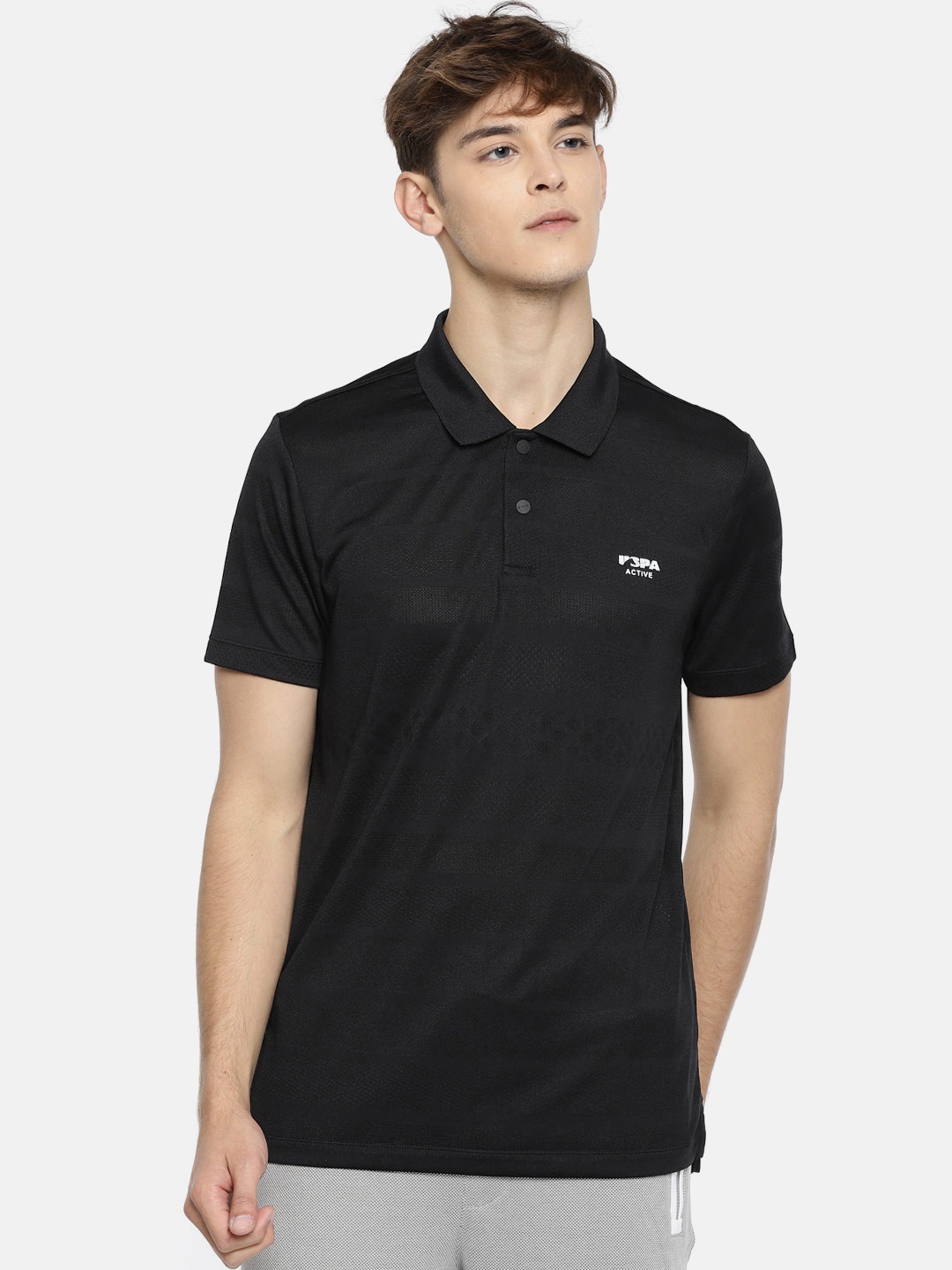 

U.S. Polo Assn. Men Black Active Solid Polo Collar T-shirt